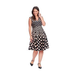 Gabby Skye Black Pink Polka Dot Scuba Fit and Flare Sleeveless Dress Size 4